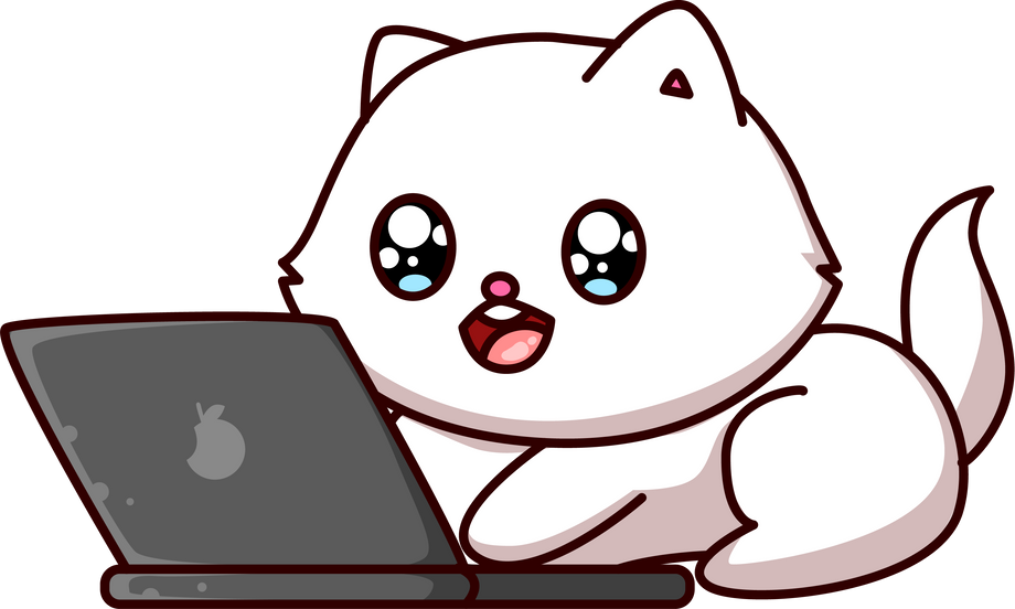 Cute White Cat with Laptop Animal Cartoon